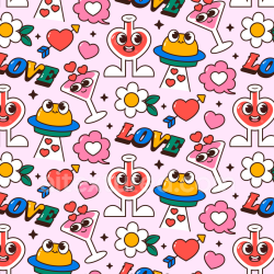 seamless Seamless 3D PBR texture with colorful happy face love cartoon pattern texture 8k free download PBR