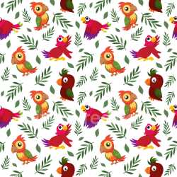 Pattern Bundle - Seamless 3D Pattern PBR Texture Featuring Cartoon Parrots and Tropical Leaves texture preview