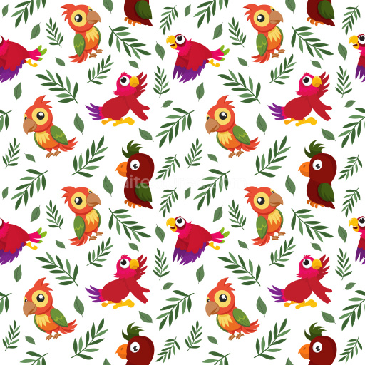 Pattern Bundle - Seamless 3D Pattern PBR Texture Featuring Cartoon Parrots and Tropical Leaves texture preview