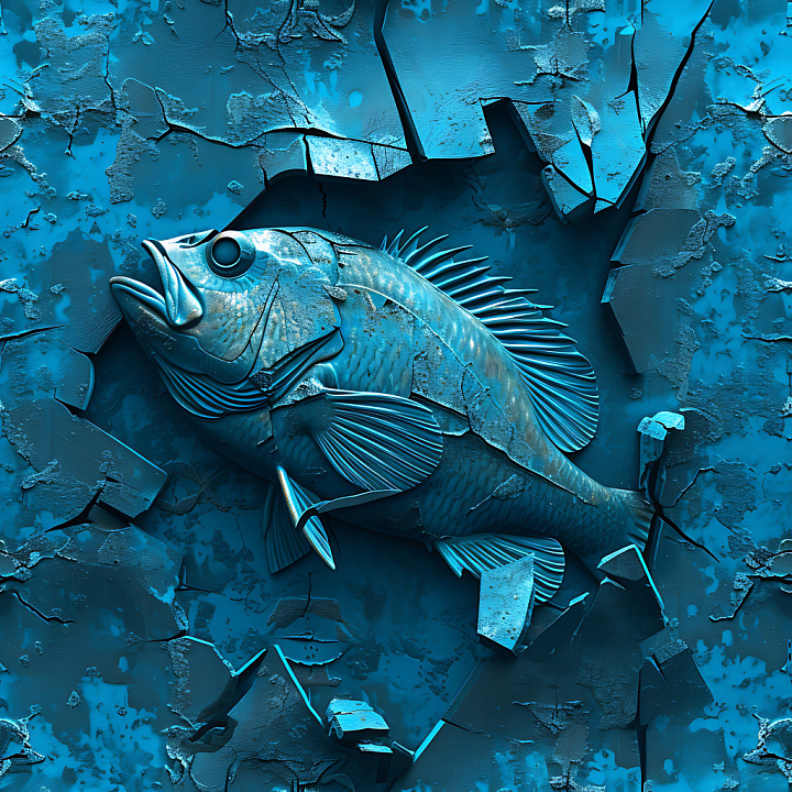 Cracked Paint Featuring Detailed Fish Relief seamless PBR texture preview