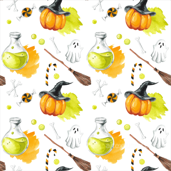 Watercolor Halloween Texture with Pumpkins, Ghosts & Potions Watercolor Halloween texture preview
