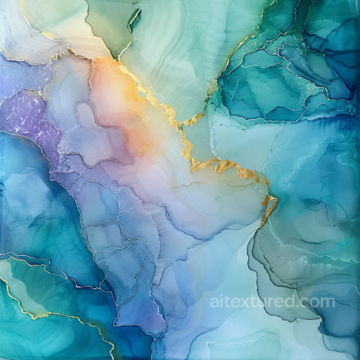 Alcohol Ink PBR Texture Featuring Teal Hues and Metallic Gold Veining seamless Alcohol ink PBR texture
