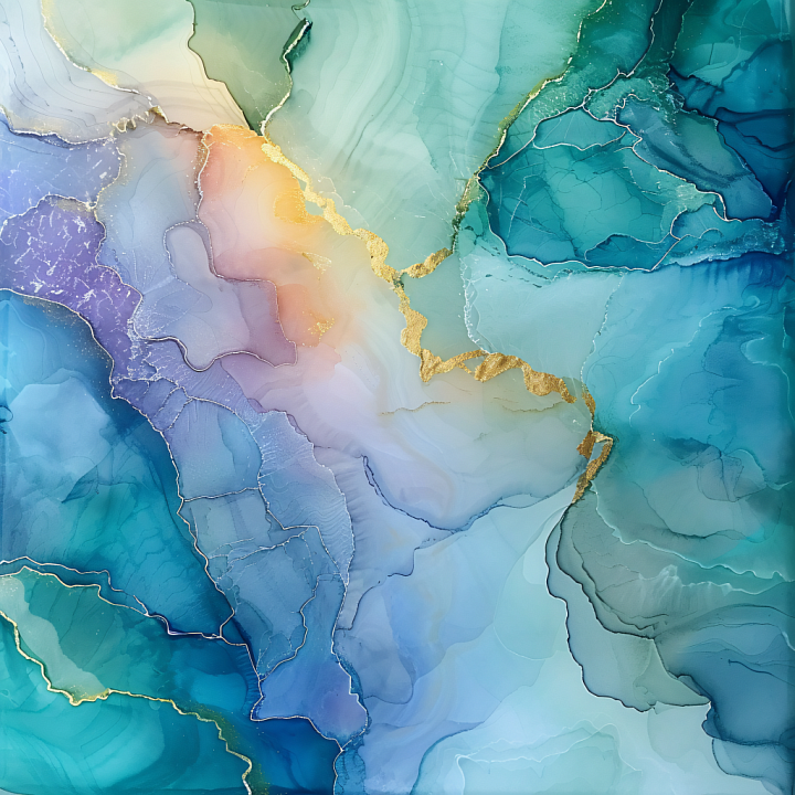 Alcohol Ink Featuring Teal Hues and Metallic Gold Veining seamless PBR texture preview