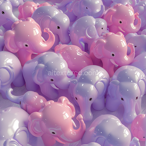 Seamless 3D Inflated PBR Texture Featuring Glossy Pink & Lavender Toy Elephants