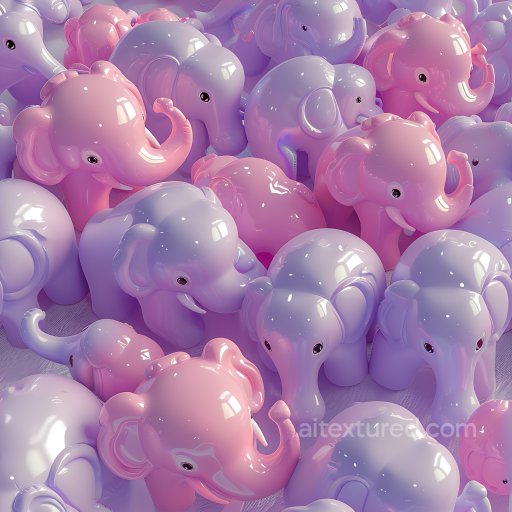 Inflated PBR Texture Featuring Glossy Pink & Lavender Toy Elephants seamless Inflated PBR texture