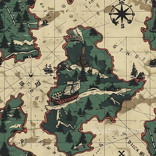 Stylized Map-Themed Camouflage PBR Texture with Nautical and Woodland Elements seamless Color Camouflage PBR texture