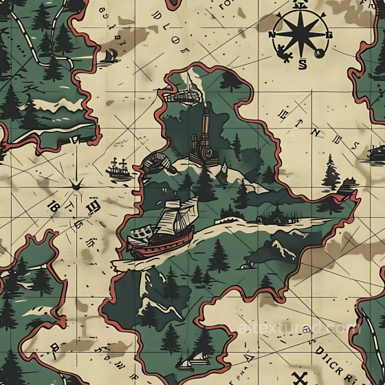 Stylized Map-Themed Camouflage PBR Texture with Nautical and Woodland Elements Color Camouflage texture preview