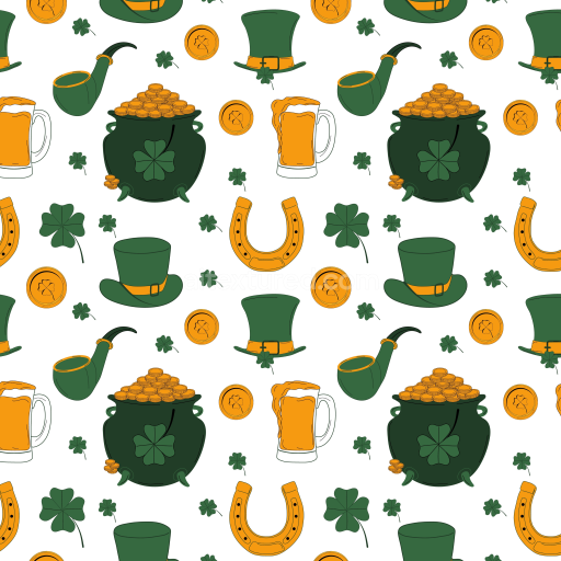 Seamless 3D PBR St Patrick Digital Paper Texture with Shamrocks & Coins