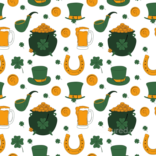 St Patrick Digital Paper Texture with Shamrocks & Coins seamless St patrick digital paper bundle PBR texture