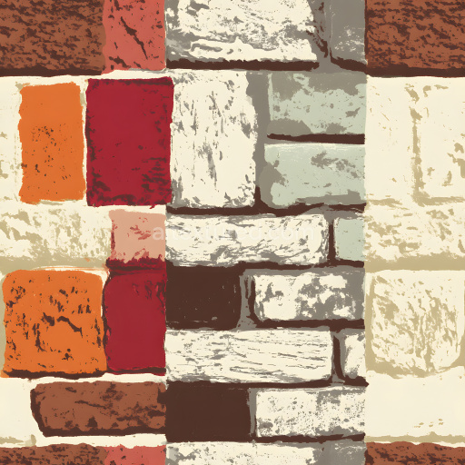 Seamless 3D Cracked Brick Wall PBR Texture with Red and White Weathered Blocks