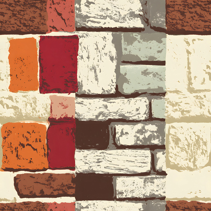 Cracked Brick Wall with Red and White Weathered Blocks seamless PBR texture preview