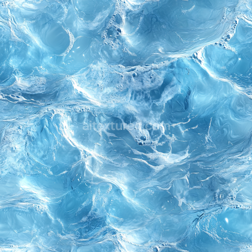 Seamless 3D Water PBR Texture Featuring Dynamic Blue Waves and Foam Details