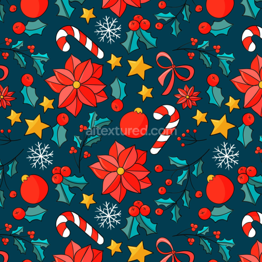 Seamless 3D PBR Texture of Festive Christmas Digital Paper with Candy Canes & Poinsettias