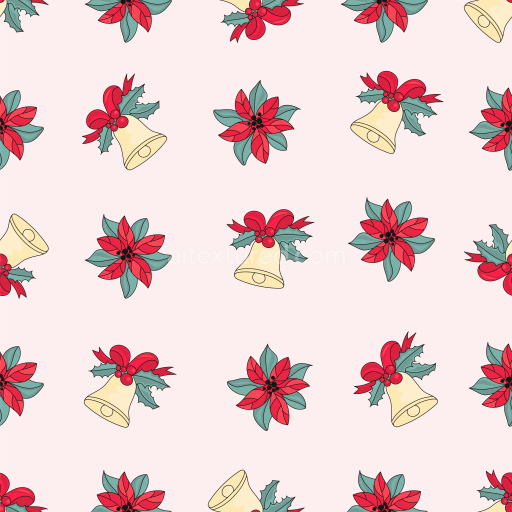 Seamless 3D PBR Texture of Christmas Digital Paper Featuring Red Poinsettias and Golden Bells