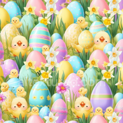 seamless Seamless 3D PBR Texture of Colorful Easter Eggs, Chicks & Daffodils texture 8k free download PBR