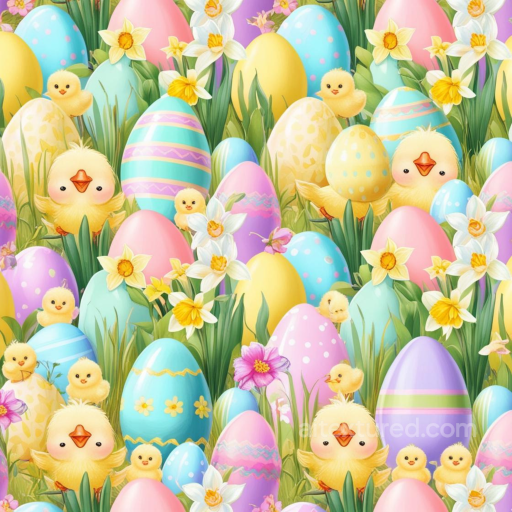 All Easter Digital paper Texture of Colorful Easter Eggs, Chicks & Daffodils seamless All Easter Digital paper PBR texture