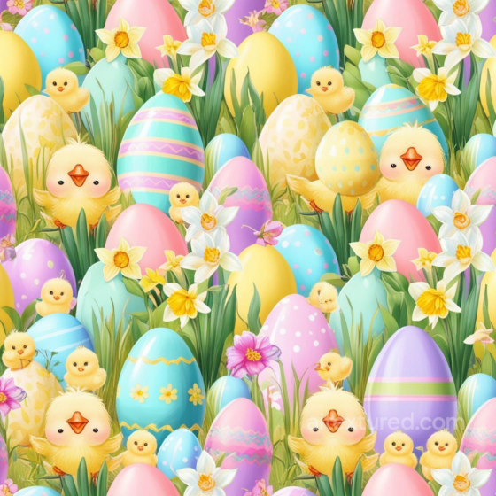 All Easter Digital paper Texture of Colorful Easter Eggs, Chicks & Daffodils All Easter Digital paper texture preview