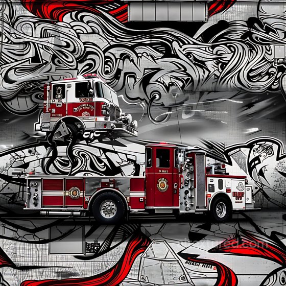 Graffiti Texture Featuring Red Fire Truck and Abstract Urban Mural Graffiti texture preview