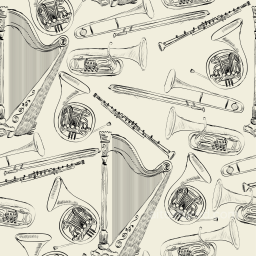 Vintage Musical Instruments Paper Texture in Cream and Ink seamless Vintage Scrapbook PBR texture