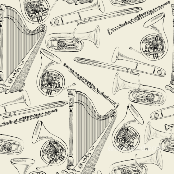Vintage Musical Instruments Paper Texture in Cream and Ink Vintage Scrapbook texture preview
