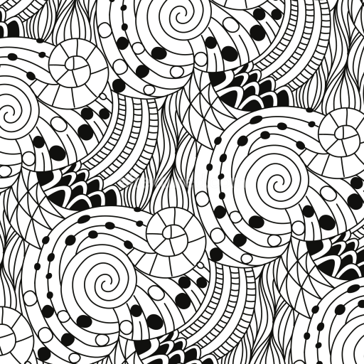 Seamless 3D PBR Texture of Black and White Abstract Doodle Spirals