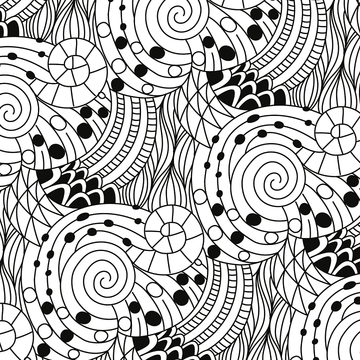 White & Black of Black and White Abstract Doodle Spirals seamless PBR texture preview