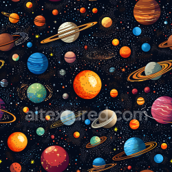 seamless Seamless 3D Space PBR Texture Featuring Stylized Cartoon Planets and Colorful Starfield texture 8k free download PBR
