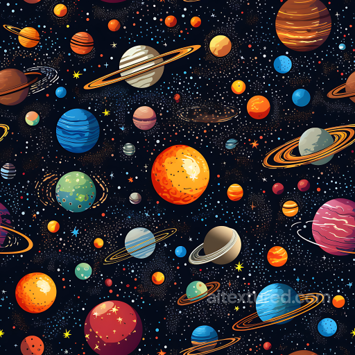 Space PBR Texture Featuring Stylized Cartoon Planets and Colorful Starfield seamless Star, space, planets PBR texture