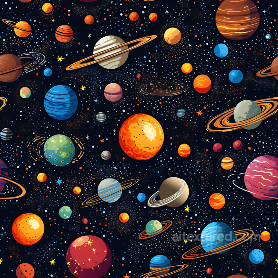 Space PBR Texture Featuring Stylized Cartoon Planets and Colorful Starfield Star, space, planets texture preview