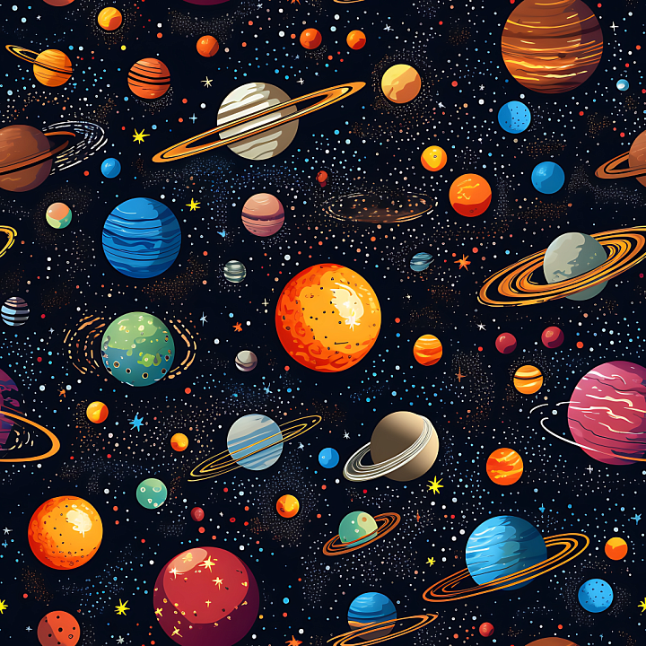 Space Featuring Stylized Cartoon Planets and Colorful Starfield seamless PBR texture preview