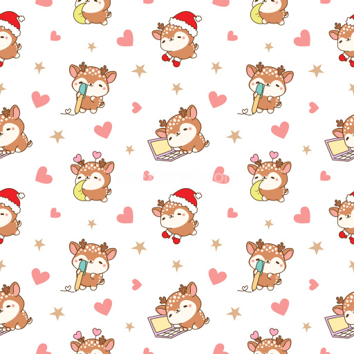 Pattern Bundle - Seamless 3D Pattern PBR Texture with Cute Cartoon Deer and Heart Motifs texture preview