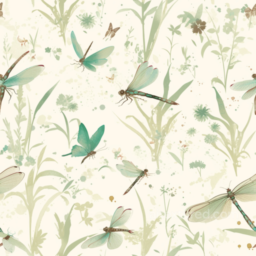 with Soft Dragonfly and Botanical Pattern in Pastel Colors seamless Dragonfly PBR texture