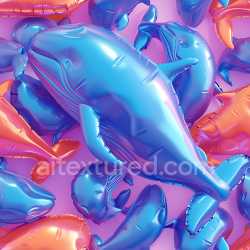 seamless Seamless 3D Inflated Vinyl Balloon PBR Texture with Blue and Orange Whale Shapes texture 8k free download PBR