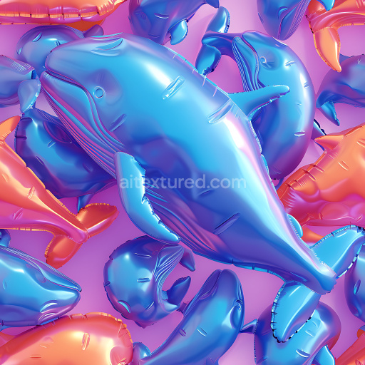 Seamless 3D Inflated Vinyl Balloon PBR Texture with Blue and Orange Whale Shapes