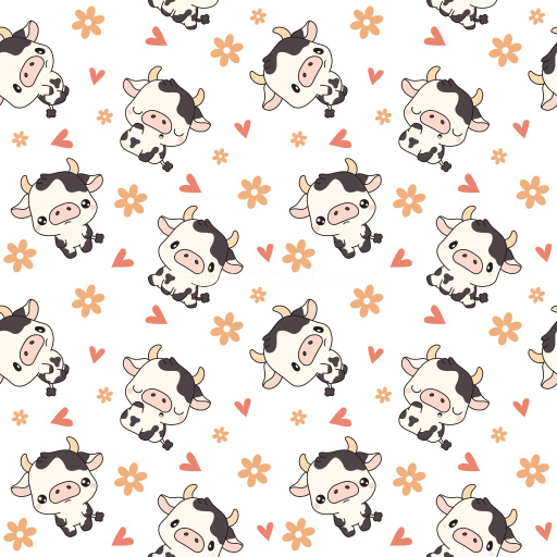 Pattern Bundle - Seamless 3D Pattern PBR Texture Featuring Cute Cartoon Cow Motifs with Floral Hearts texture preview