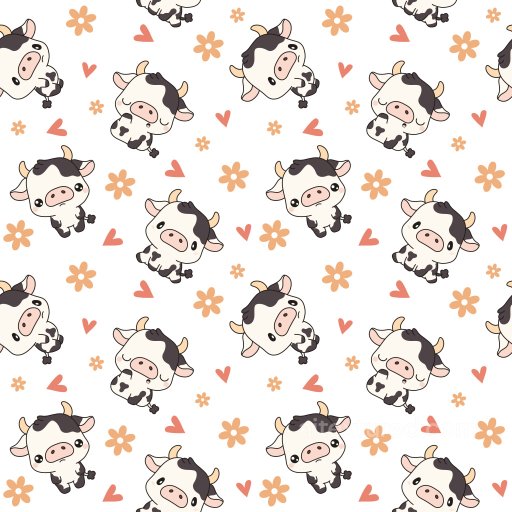 Pattern PBR Texture Featuring Cute Cartoon Cow Motifs with Floral Hearts seamless Pattern Bundle PBR texture