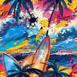 seamless Seamless 3D PBR Graffiti Texture Featuring Vivid Surfboards and Palm Tree Silhouettes texture 8k free download PBR