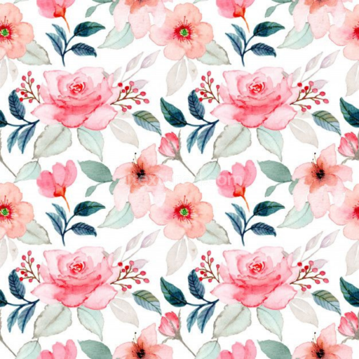 Seamless 3D PBR Texture with Soft Pink Watercolor Flowers and Foliage