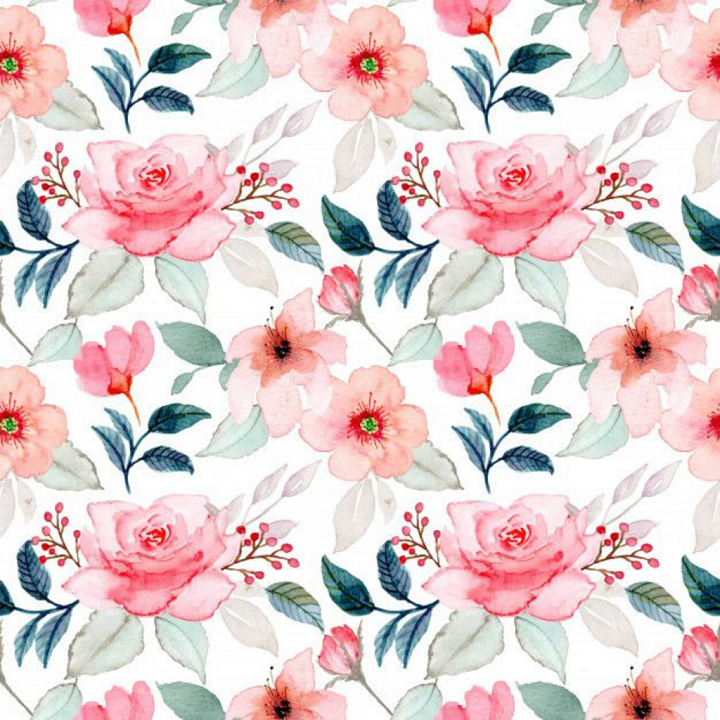 with Soft Pink Watercolor Flowers and Foliage seamless PBR texture preview