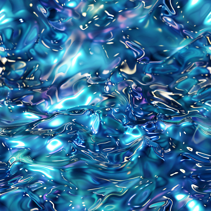 Glossy Blue Water Ripples with Reflective Highlights seamless PBR texture preview