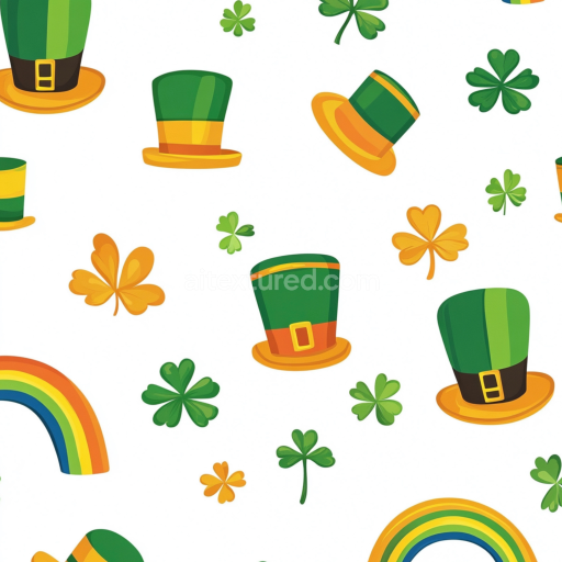 Seamless 3D PBR Texture with St Patrick Hat and Shamrock Pattern
