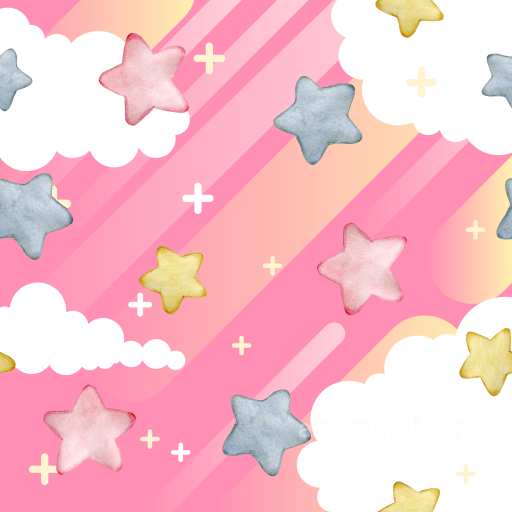 Baby Girl Texture of Soft Watercolor Stars and Clouds Pattern in Pastel Colors seamless Baby girl PBR texture