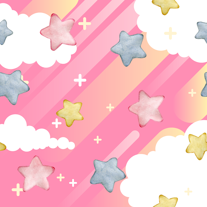 Baby Girl of Soft Watercolor Stars and Clouds Pattern in Pastel Colors seamless PBR texture preview