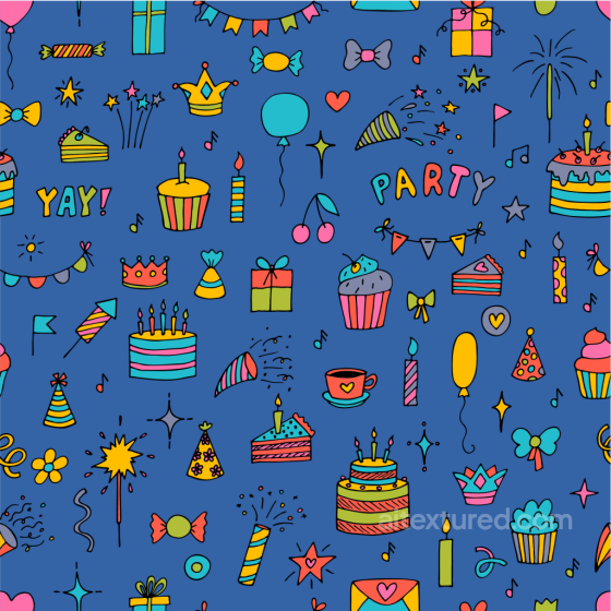 Featuring Colorful Birthday Party Doodles On Blue Birthday texture preview