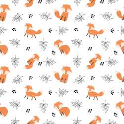 Pattern Bundle - Seamless 3D Pattern PBR Texture Featuring Cute Orange Foxes and Black Botanical Motifs texture preview
