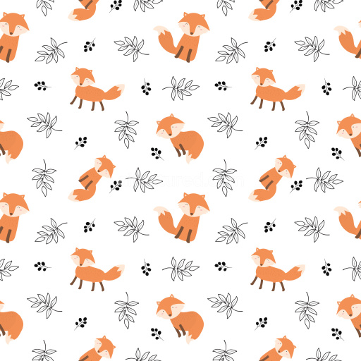 Pattern Bundle - Seamless 3D Pattern PBR Texture Featuring Cute Orange Foxes and Black Botanical Motifs texture preview
