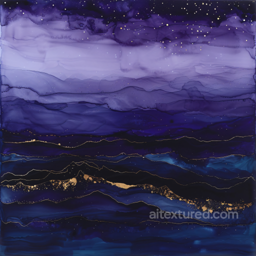Alcohol Ink PBR Texture Featuring Ethereal Purple Hues and Gold Vein Accents seamless Alcohol ink PBR texture