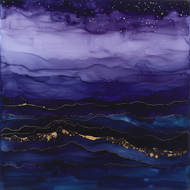 Alcohol Ink Featuring Ethereal Purple Hues and Gold Vein Accents seamless PBR texture preview