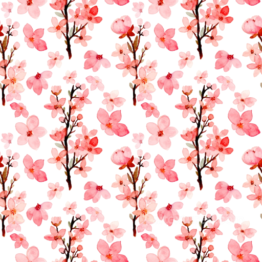 Pink Flower Texture of Pink Watercolor Flower Pattern with Branches seamless Pink Flower PBR texture