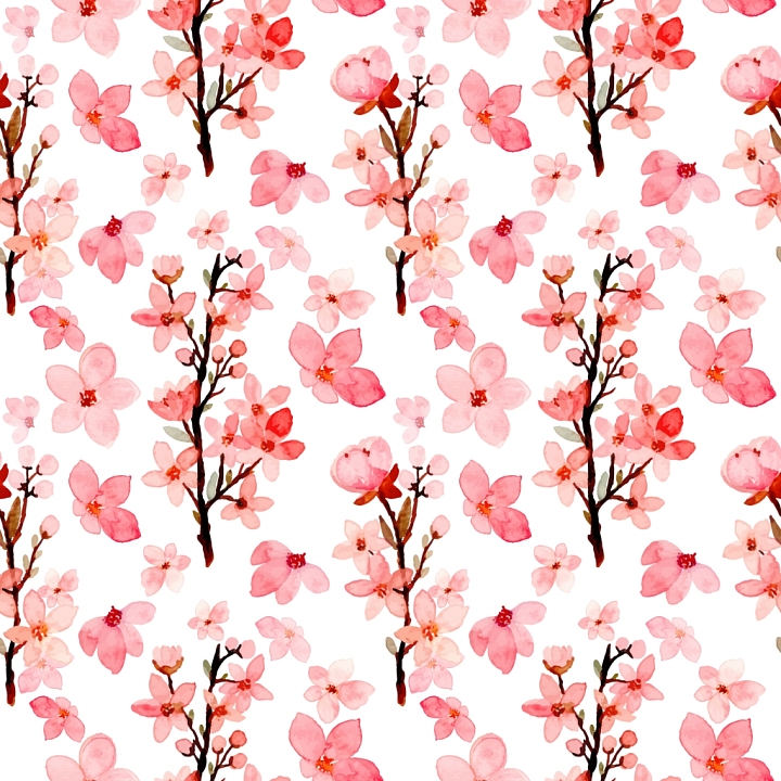 Pink Flower of Pink Watercolor Flower Pattern with Branches seamless PBR texture preview